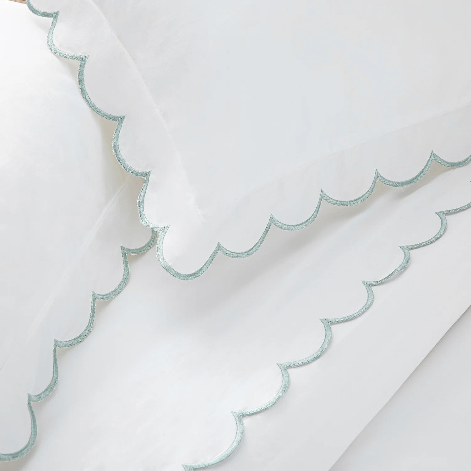 Margot Pistachio Green Embroidered Scallop 300 Thread Count Cotton Percale Duvet Set - Image 6