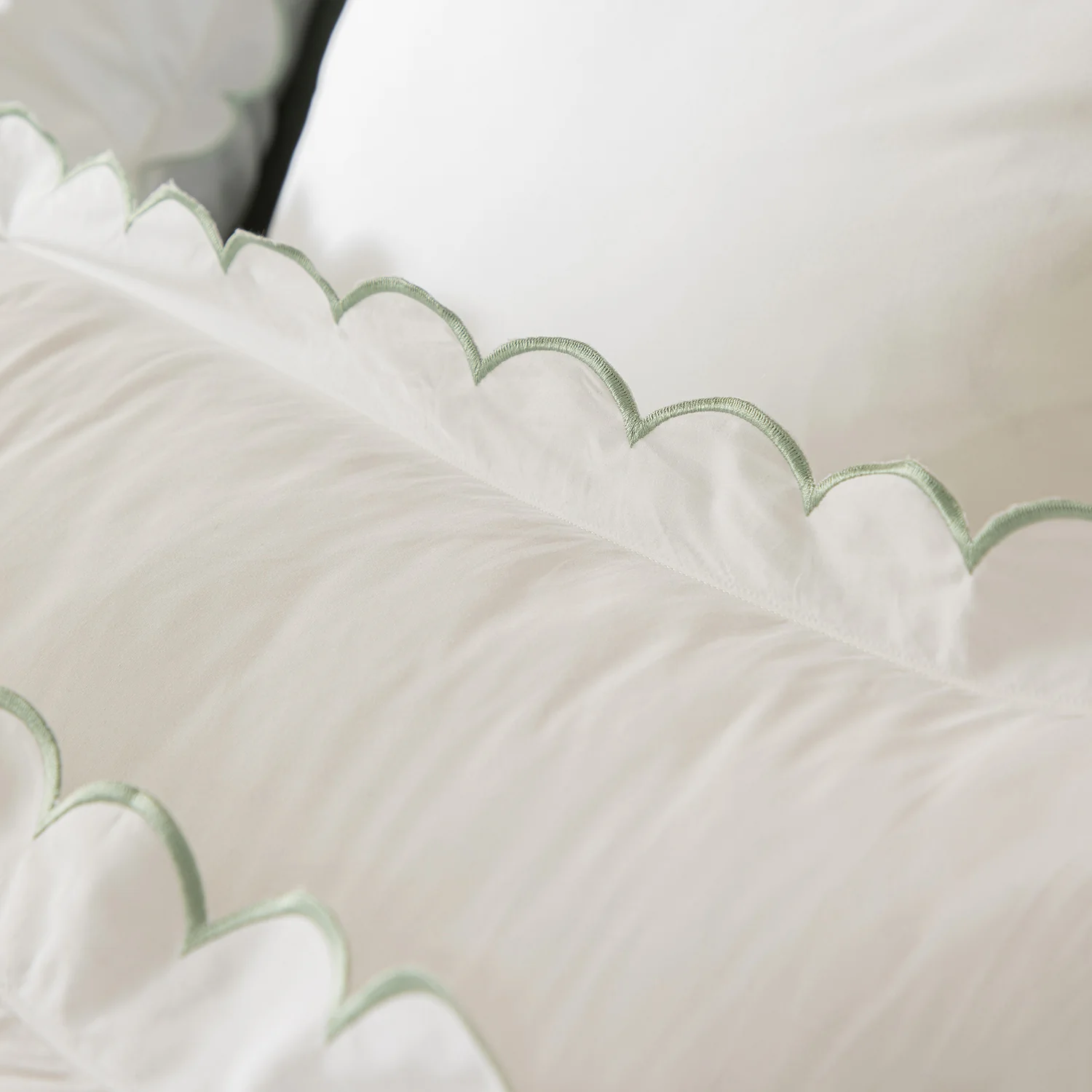 Margot Pistachio Green Embroidered Scallop 300 Thread Count Cotton Percale Pillowcases - Pair - Image 3