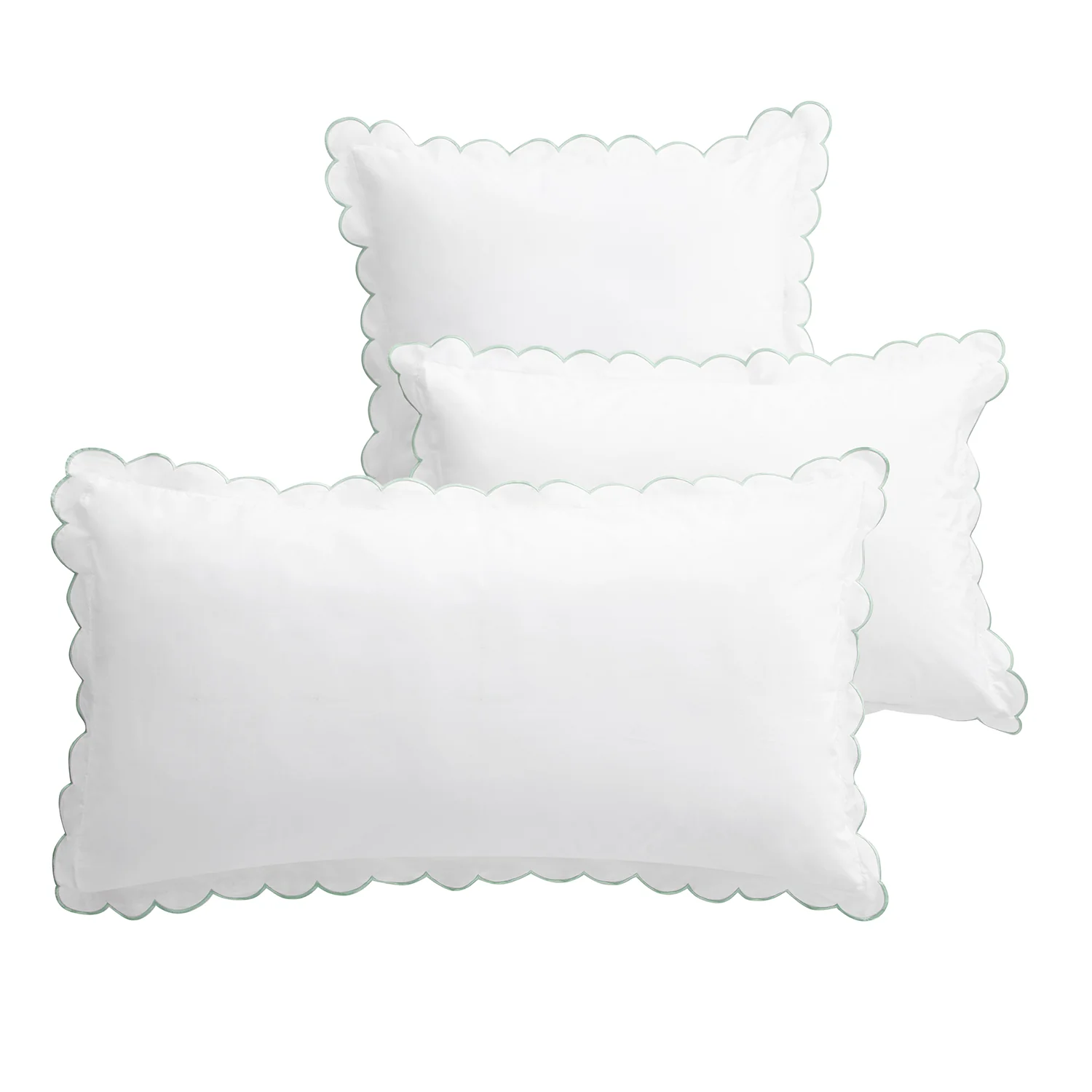 Margot Pistachio Green Embroidered Scallop 300 Thread Count Cotton Percale Pillowcases - Pair - Image 5