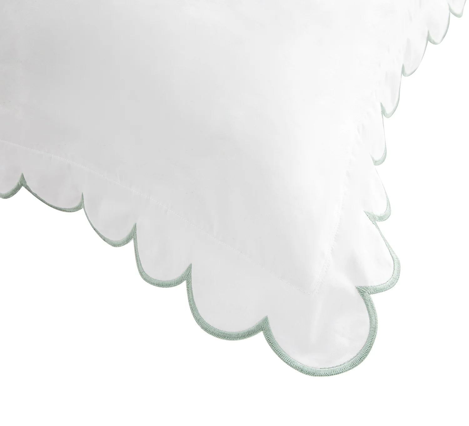 Margot Pistachio Green Embroidered Scallop 300 Thread Count Cotton Percale Pillowcases - Pair - Image 8