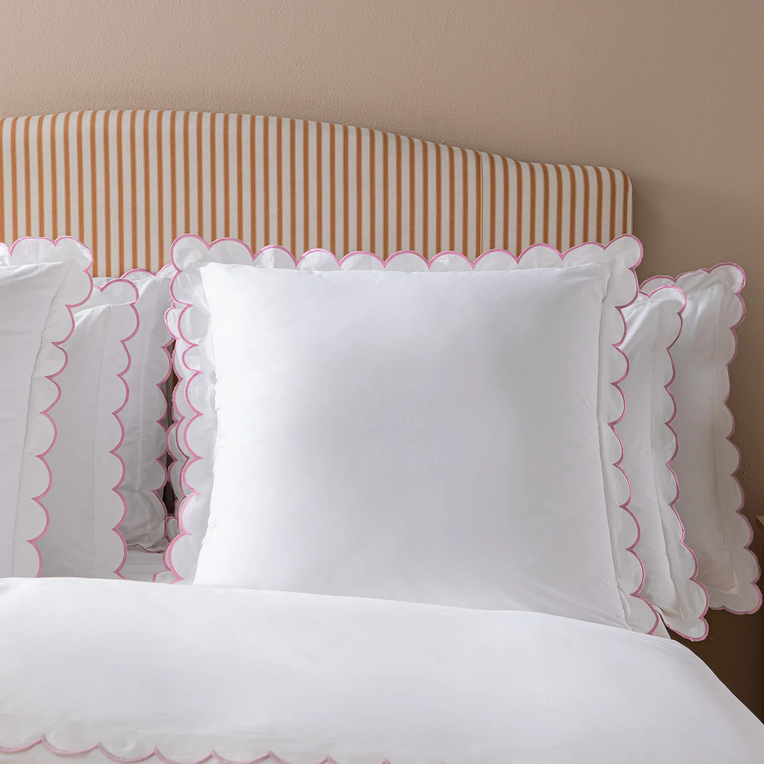 Margot Rose Pink Embroidered Scallop 300 Thread Count Cotton Percale Continental Square Pillowcases - Pair - Image 2