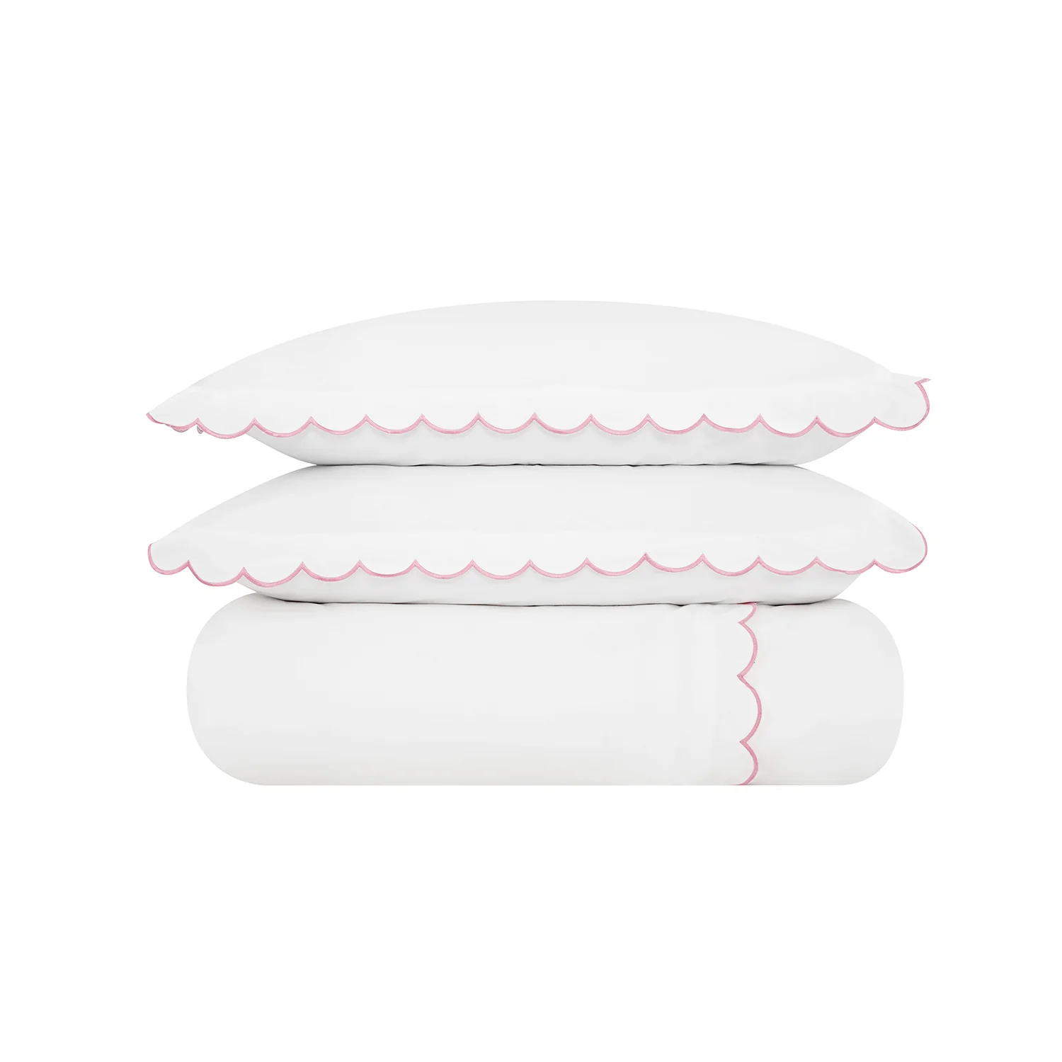 Margot Rose Pink Embroidered Scallop 300 Thread Count Cotton Percale Duvet Set - Image 6