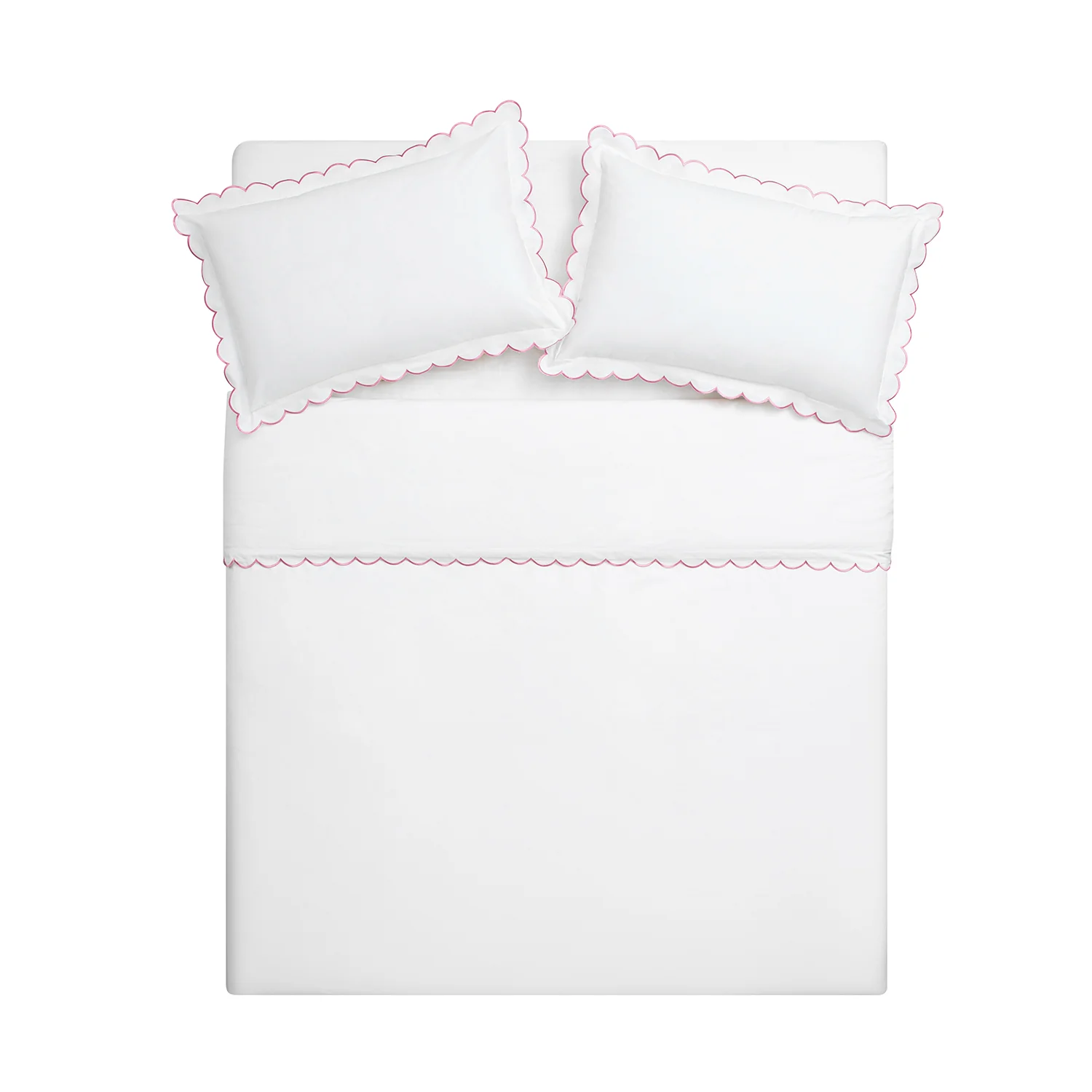 Margot Rose Pink Embroidered Scallop 300 Thread Count Cotton Percale Duvet Set - Image 7