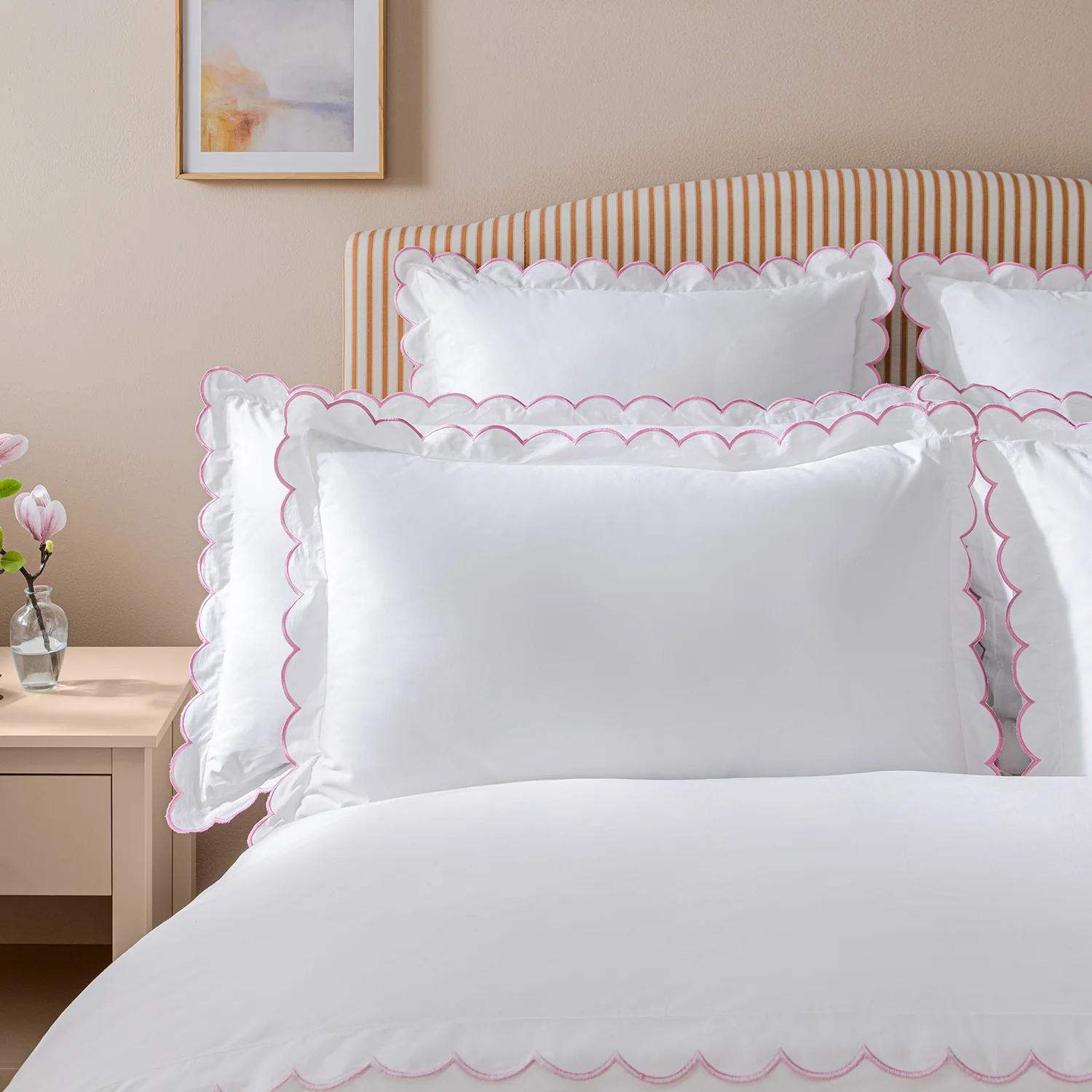 Margot Rose Pink Embroidered Scallop 300 Thread Count Cotton Percale Pillowcases - Pair - Image 2
