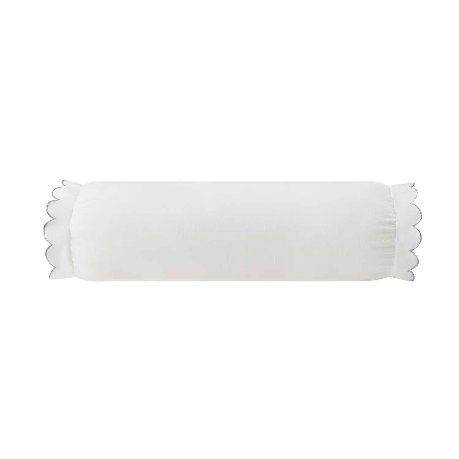 Margot Pistachio Green Scallop Linen Blend Bolster Cushion - Image 2