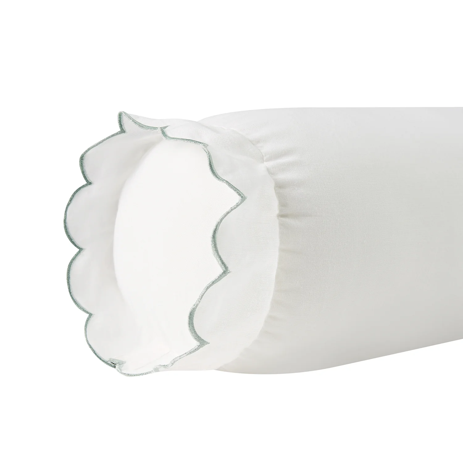 Margot Pistachio Green Scallop Linen Blend Bolster Cushion - Image 3