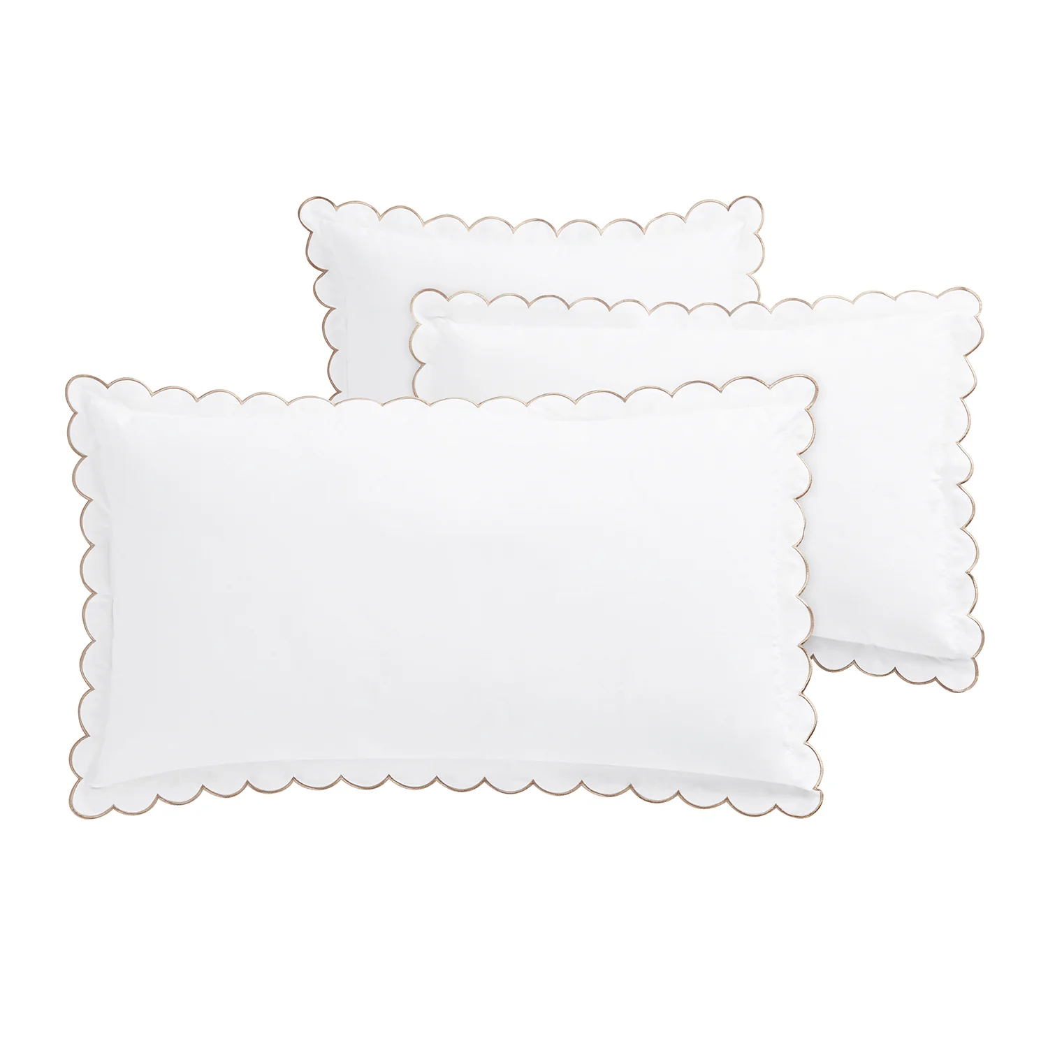 Margot Taupe Embroidered Scallop 300 Thread Count Cotton Percale Continental Square Pillowcases - Pair - Image 2