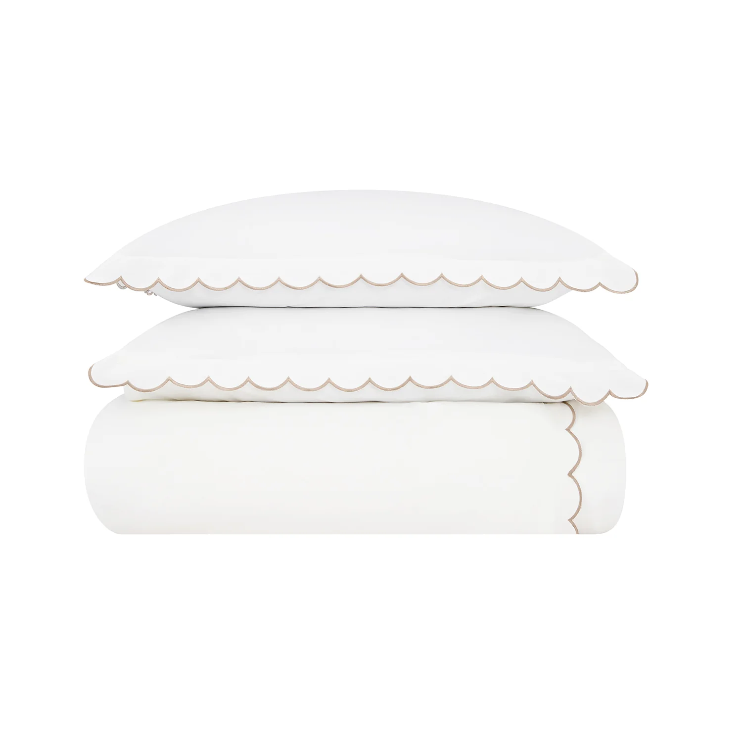 Margot Taupe Embroidered Scallop 300 Thread Count Cotton Percale Duvet Set - Image 2