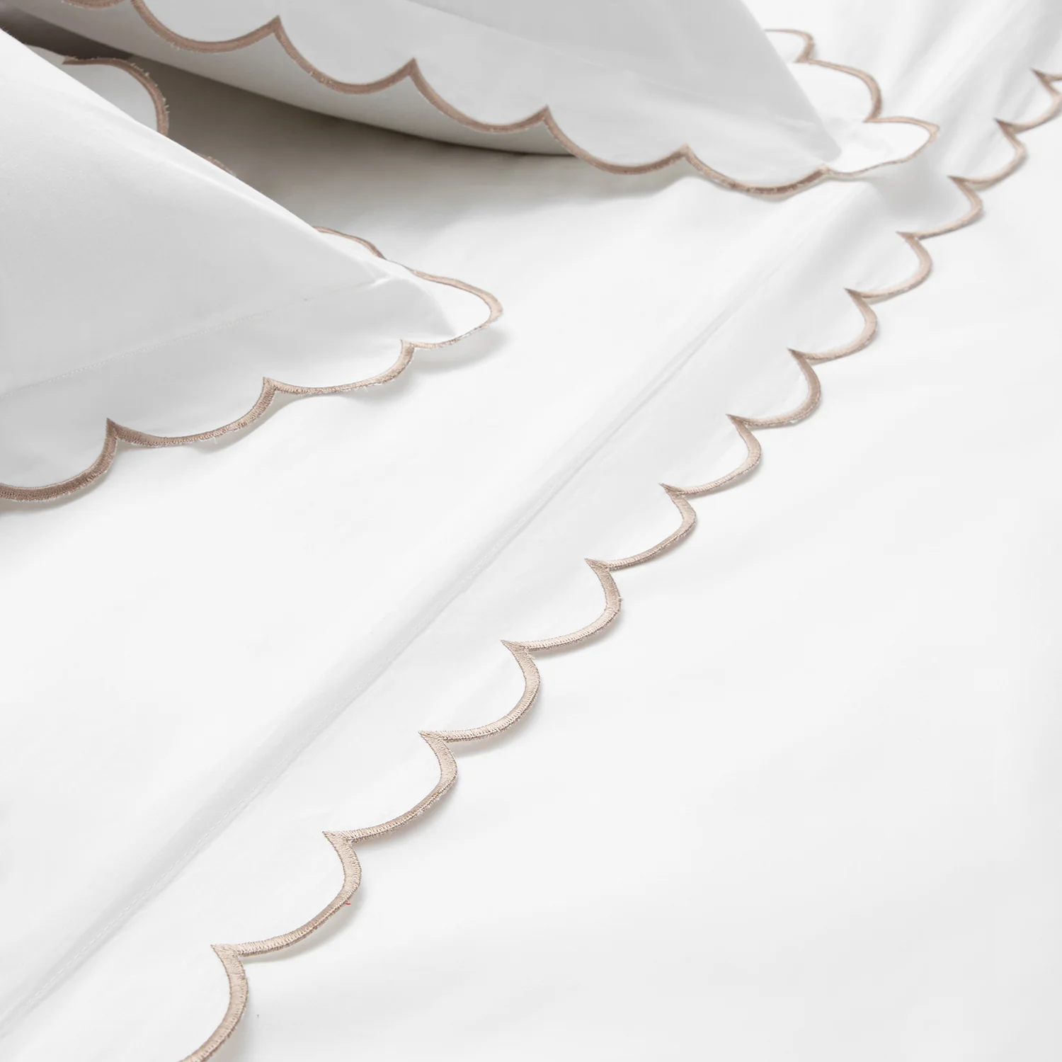 Margot Taupe Embroidered Scallop 300 Thread Count Cotton Percale Duvet Set - Image 4