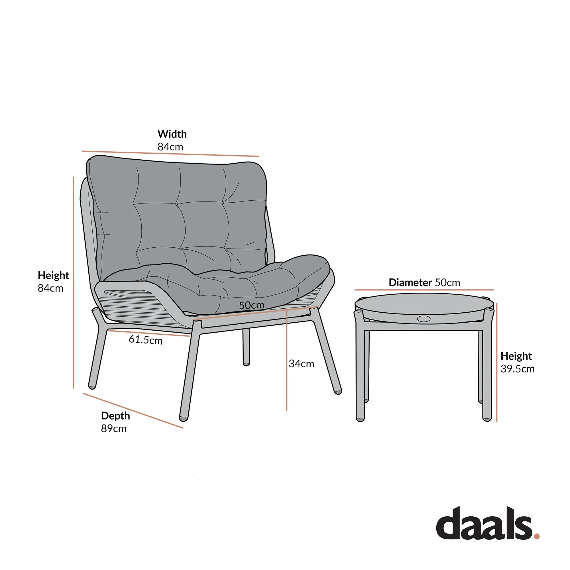 Marlowe 2-Seater Wicker and Aluminium Frame Bistro Set, Natural - Image 12