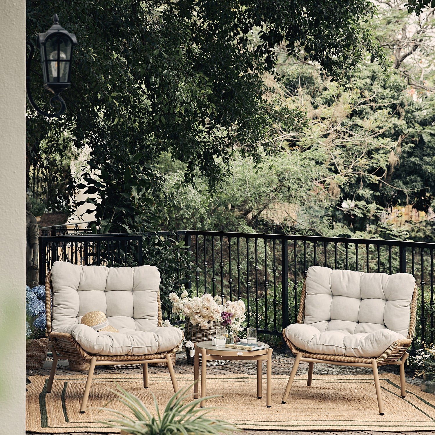 Marlowe 2-Seater Wicker and Aluminium Frame Bistro Set, Natural - Image 3
