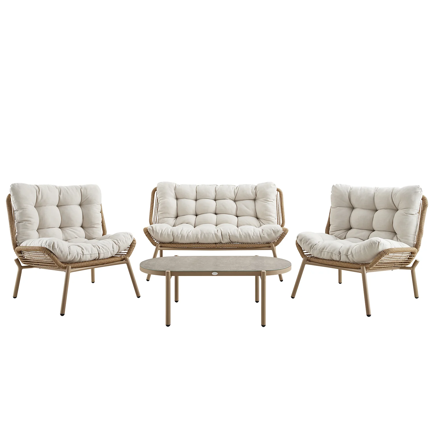 Marlowe Wicker and Aluminium Frame Sofa Set, Natural