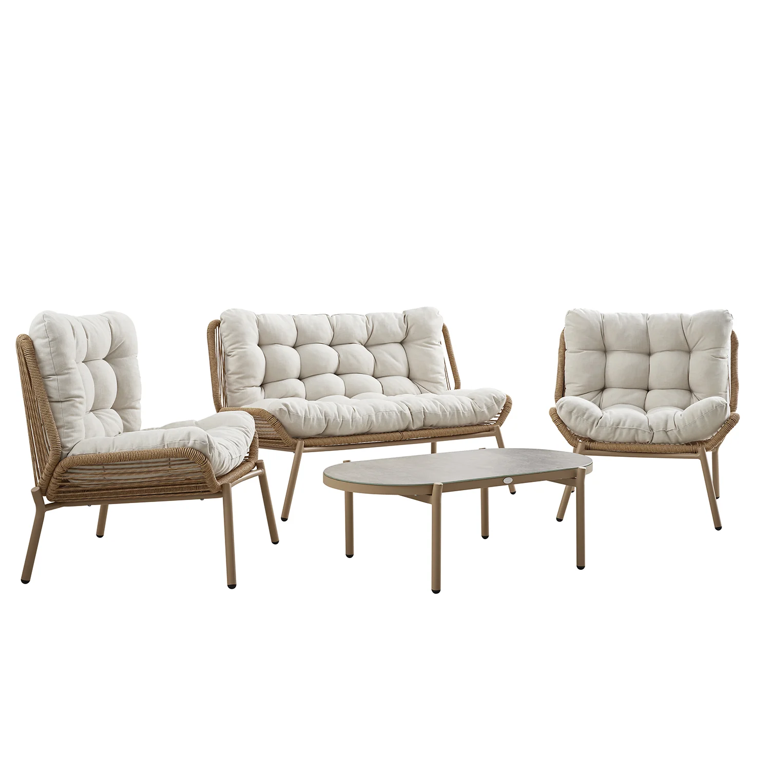 Marlowe Wicker and Aluminium Frame Sofa Set, Natural - Image 2
