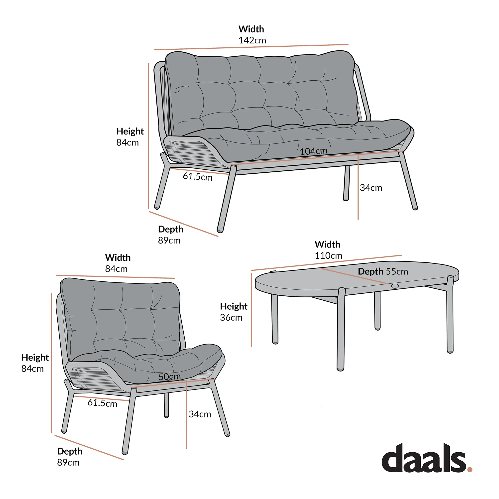 Marlowe Wicker and Aluminium Frame Sofa Set, Natural - Image 3