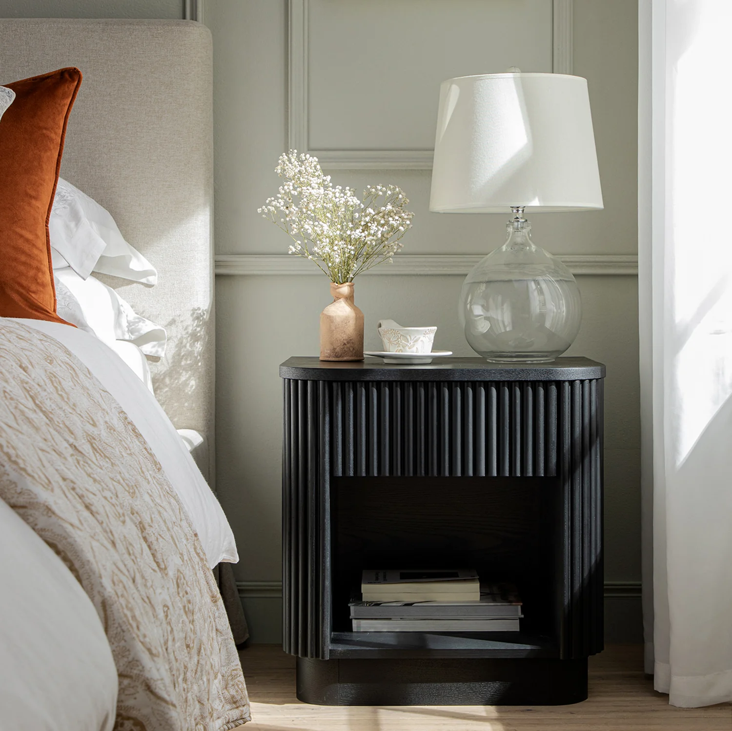 Maru 1-Drawer Bedside Table, Black - Image 2