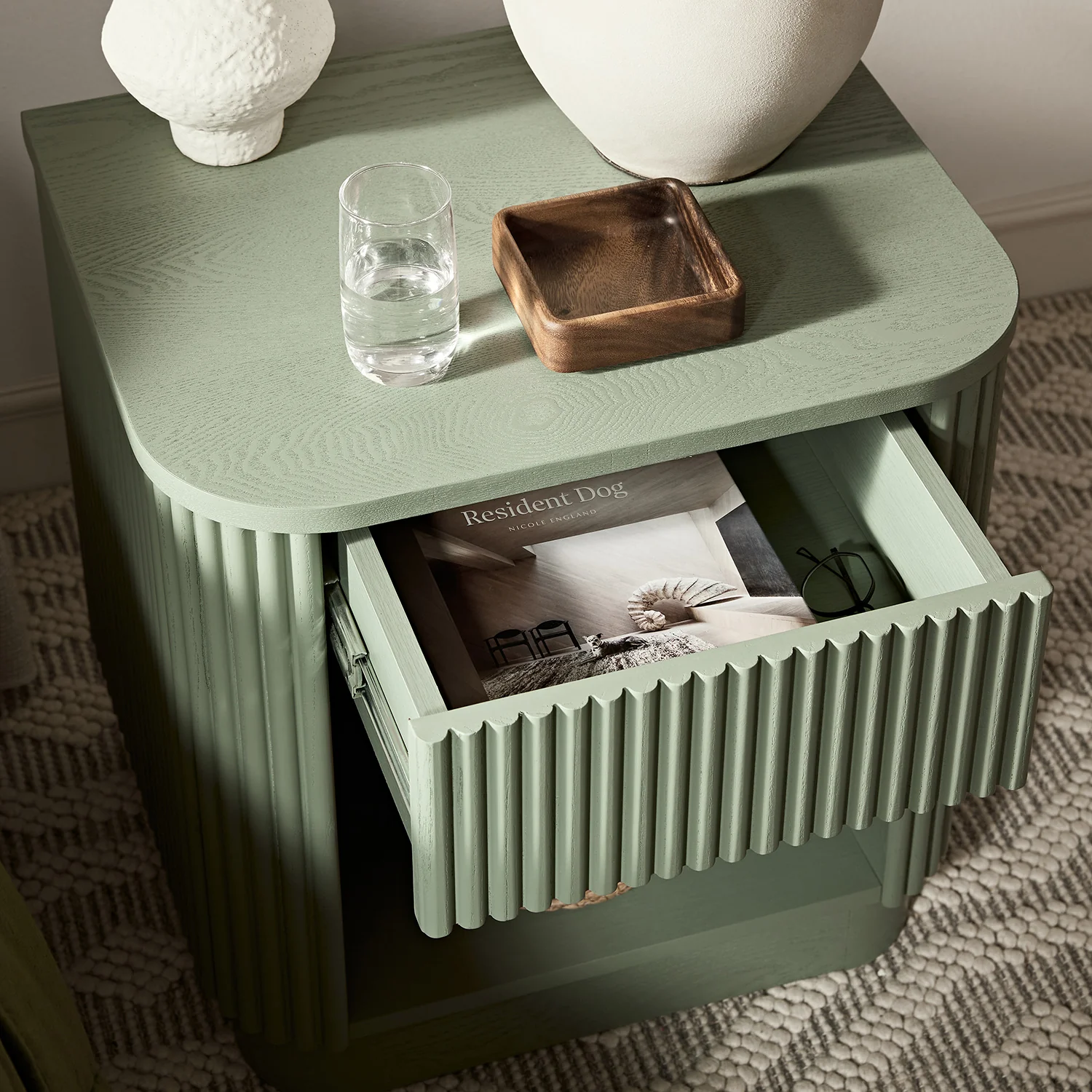 Maru 1-Drawer Bedside Table, Sage Green - Image 3