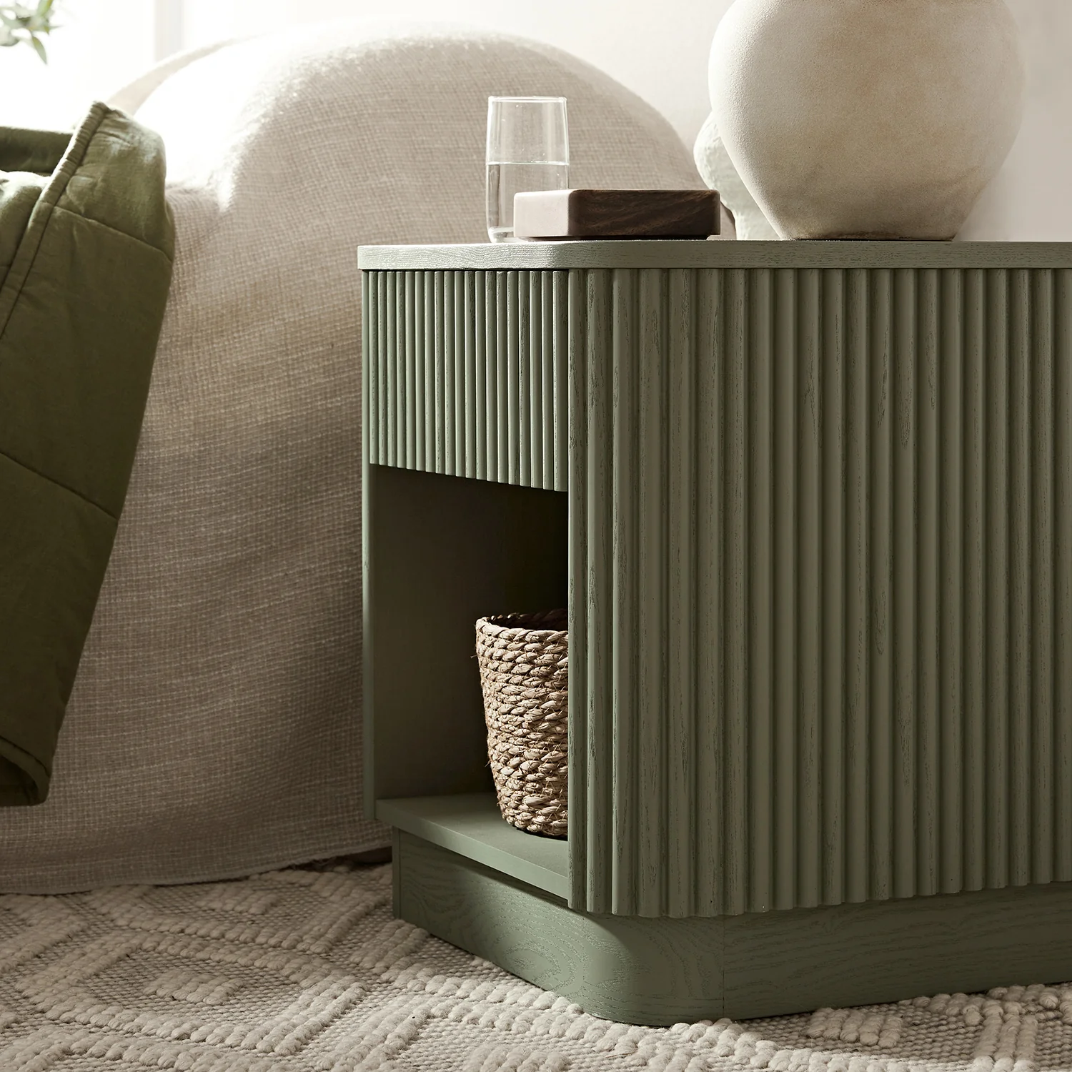Maru 1-Drawer Bedside Table, Sage Green - Image 4