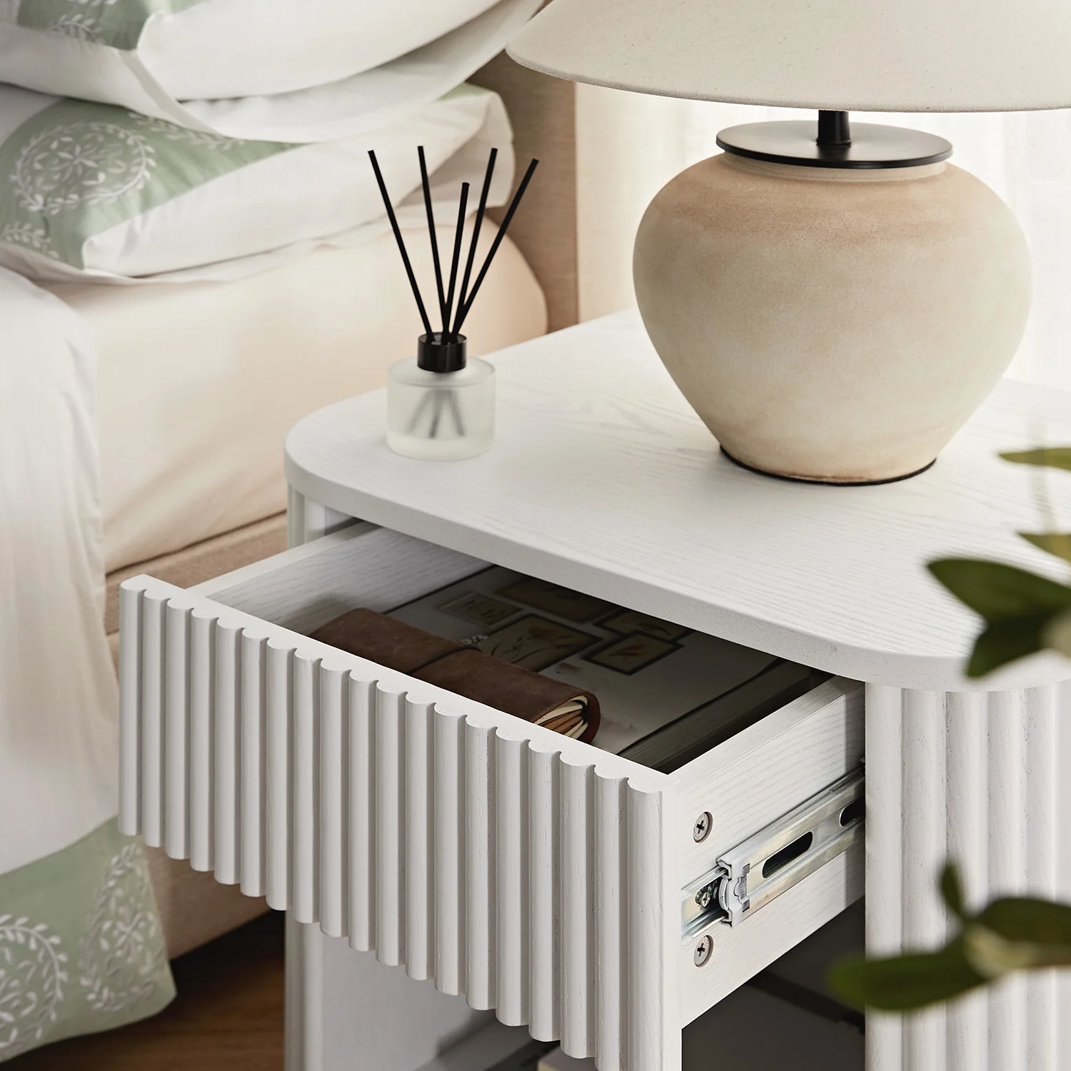 Maru 1-Drawer Bedside Table, Washed White - Image 4