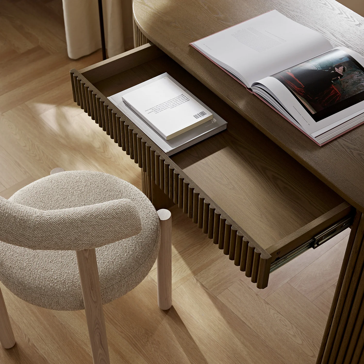 Maru 1-Drawer Writing Desk, Silver Oak - Image 4