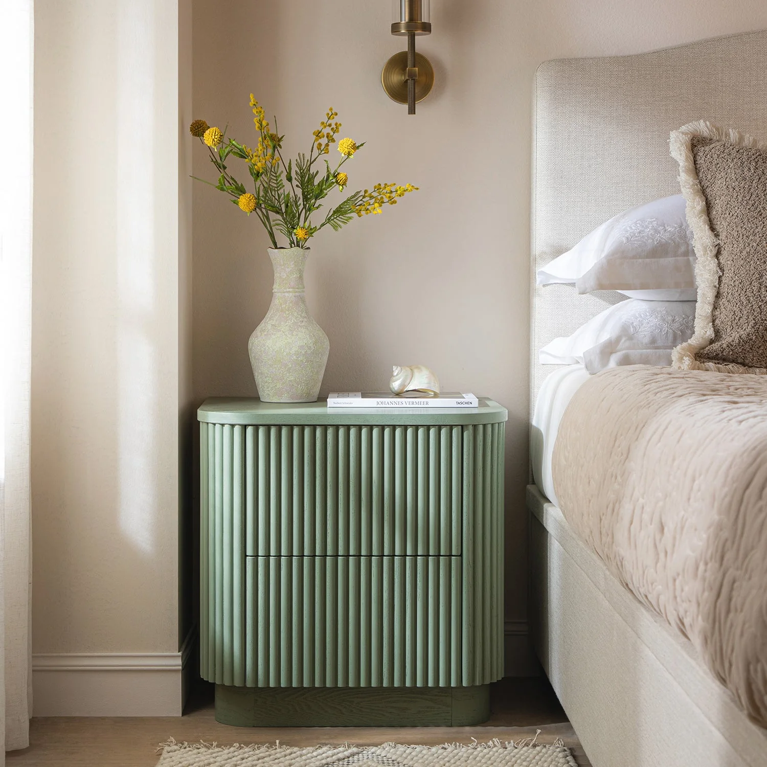 Maru 2-Drawer Bedside Table, Sage Green - Image 2