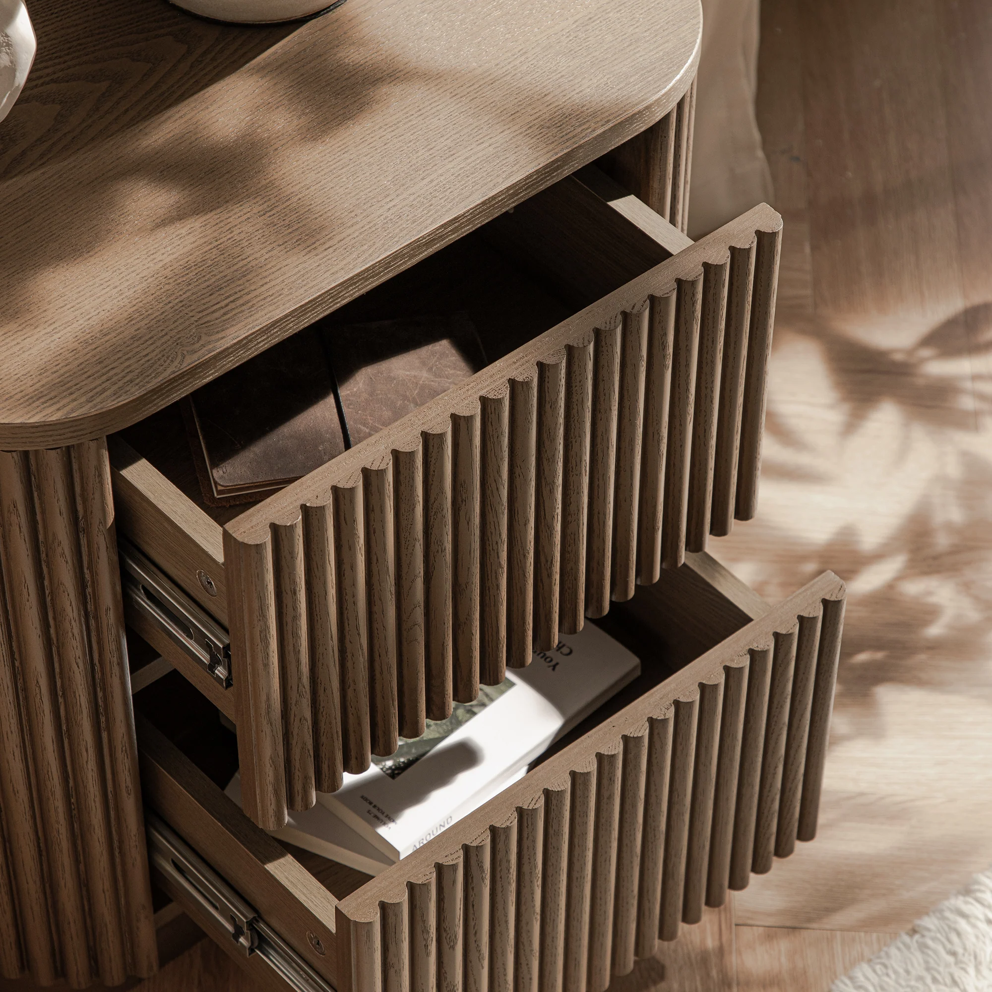 Maru 2-Drawer Bedside Table, Silver Oak - Image 4