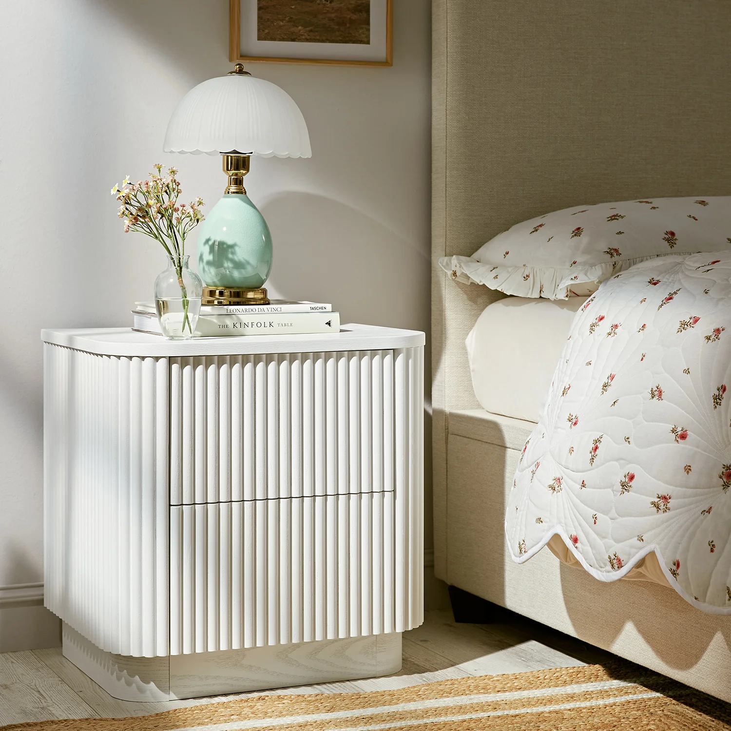 Maru 2-Drawer Bedside Table, Washed White - Image 2