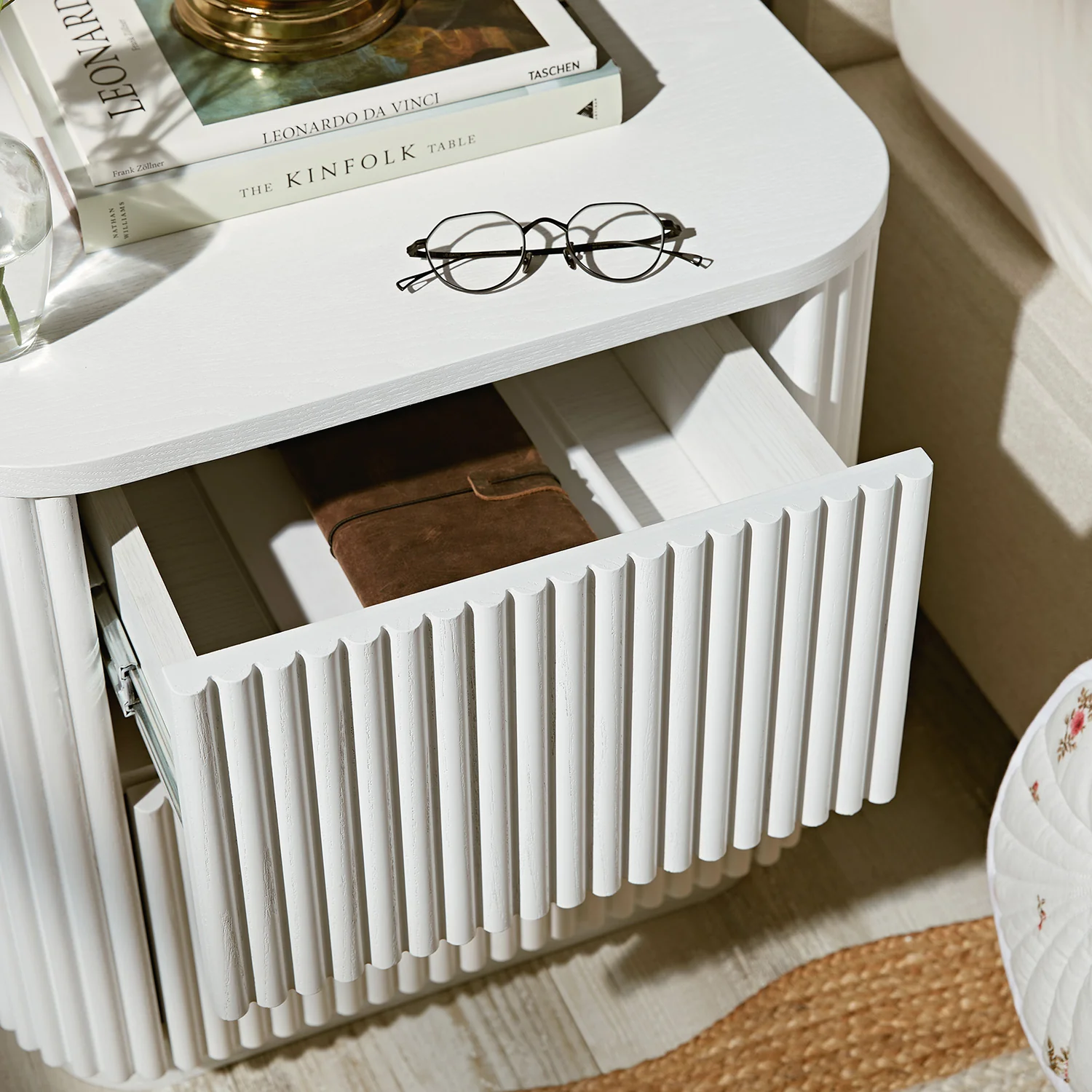 Maru 2-Drawer Bedside Table, Washed White - Image 5