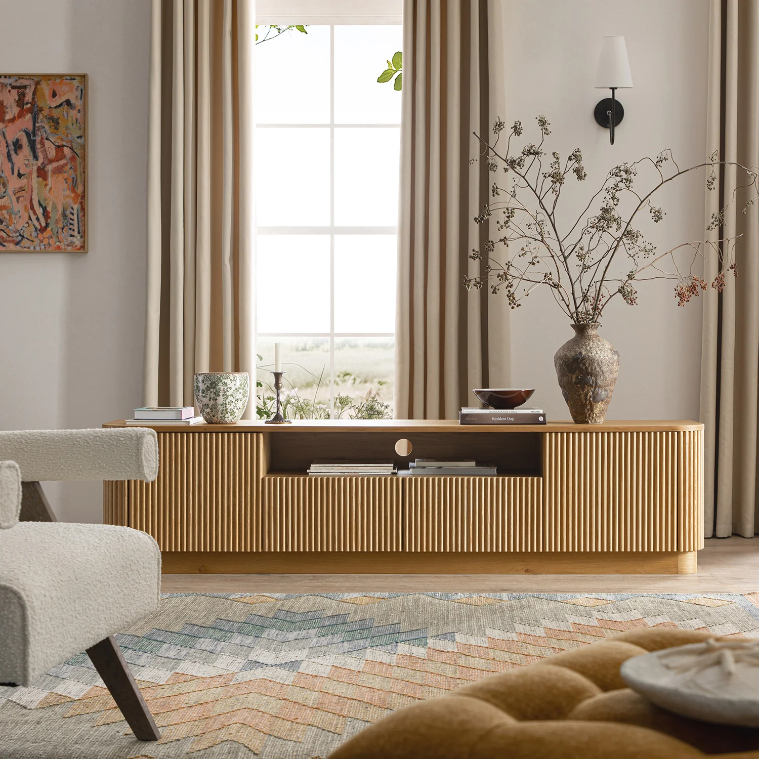 Maru 200cm Wide TV Unit with Drawers, Oak - Image 2