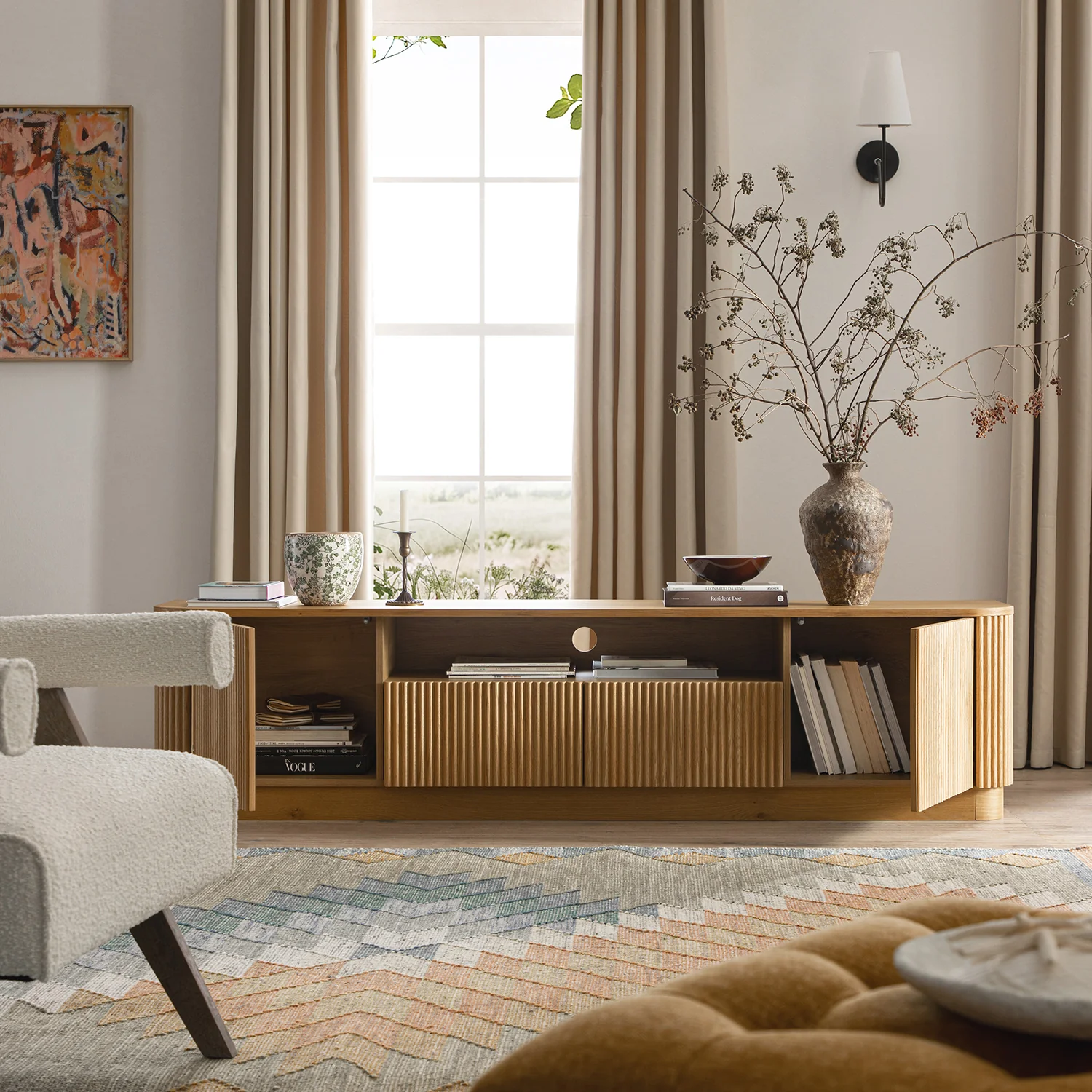 Maru 200cm Wide TV Unit with Drawers, Oak - Image 3