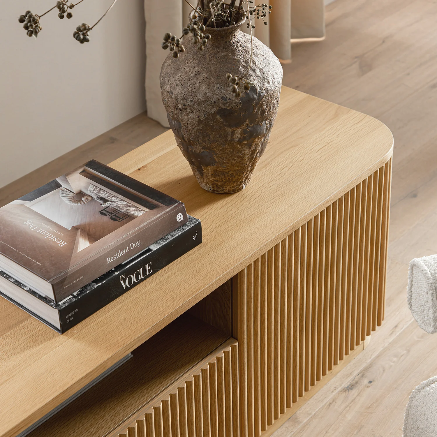 Maru 200cm Wide TV Unit with Drawers, Oak - Image 6