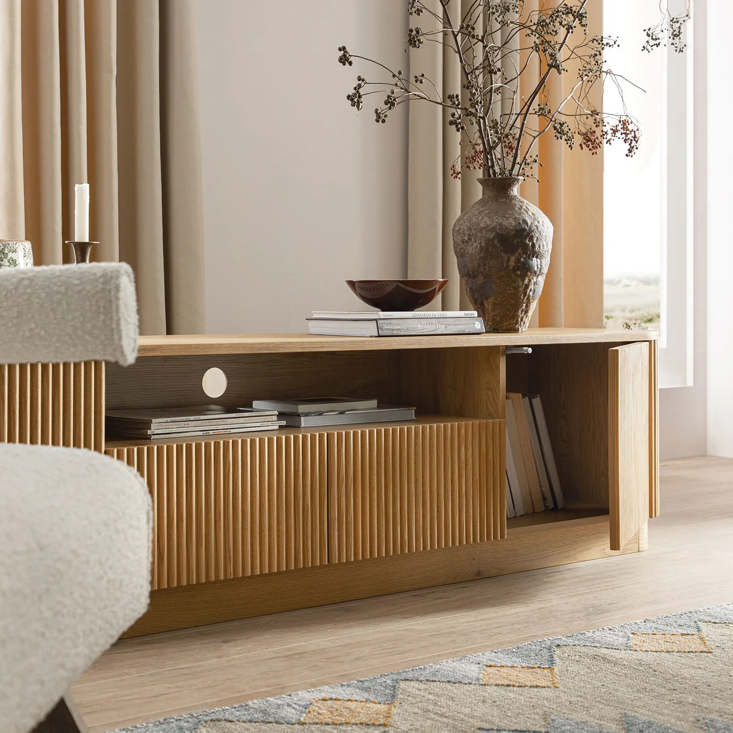 Maru 200cm Wide TV Unit with Drawers, Oak - Image 7