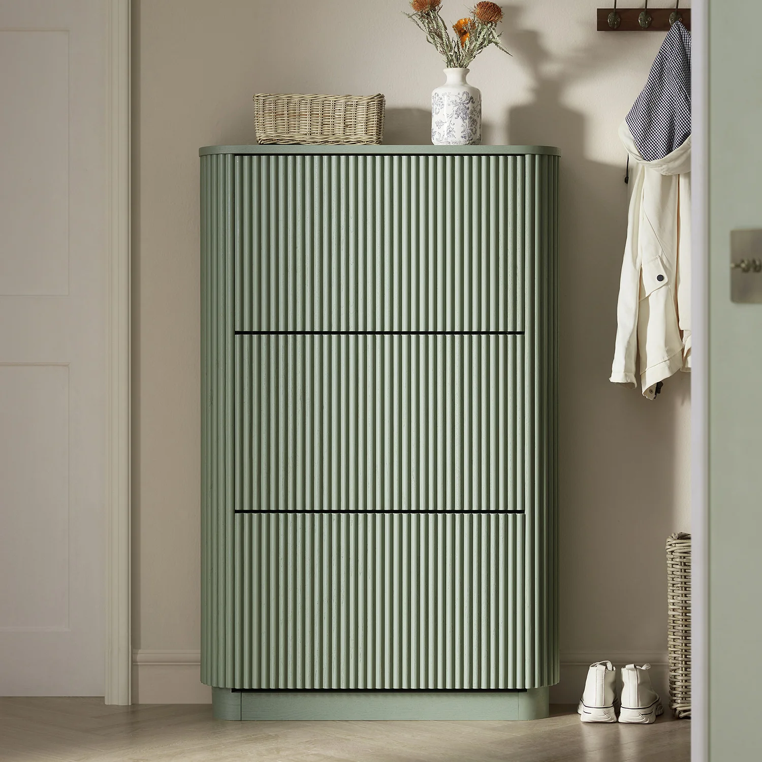 Maru 3-Door Shoe Storage Cabinet, Sage Green - Image 2