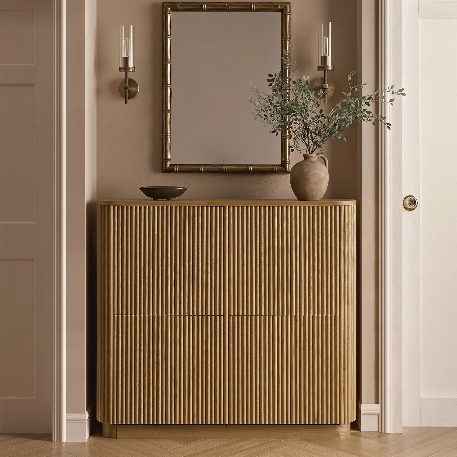Maru 4-Door Shoe Storage Cabinet, Oak - Image 3