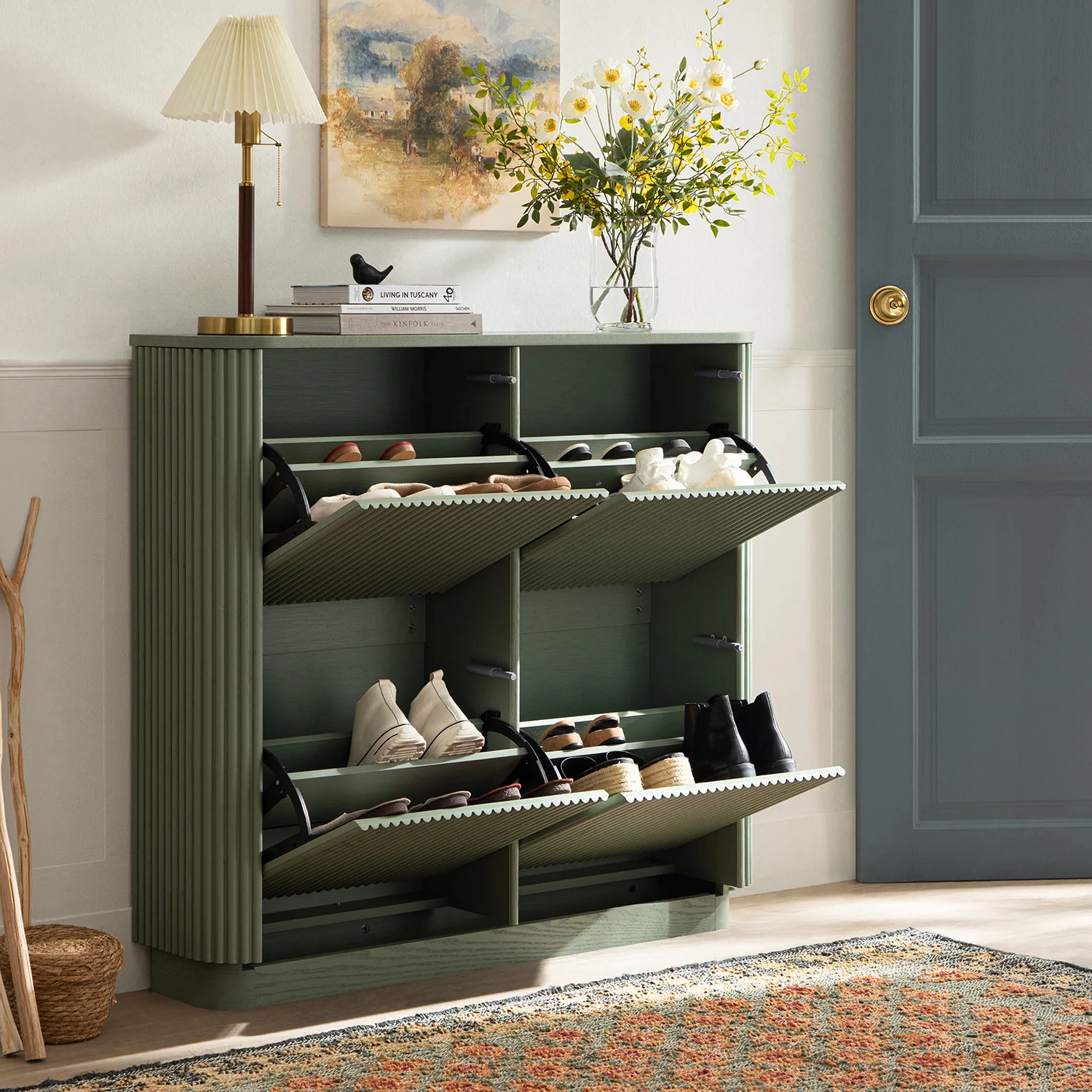 Maru 4-Door Shoe Storage Cabinet, Sage Green - Image 3