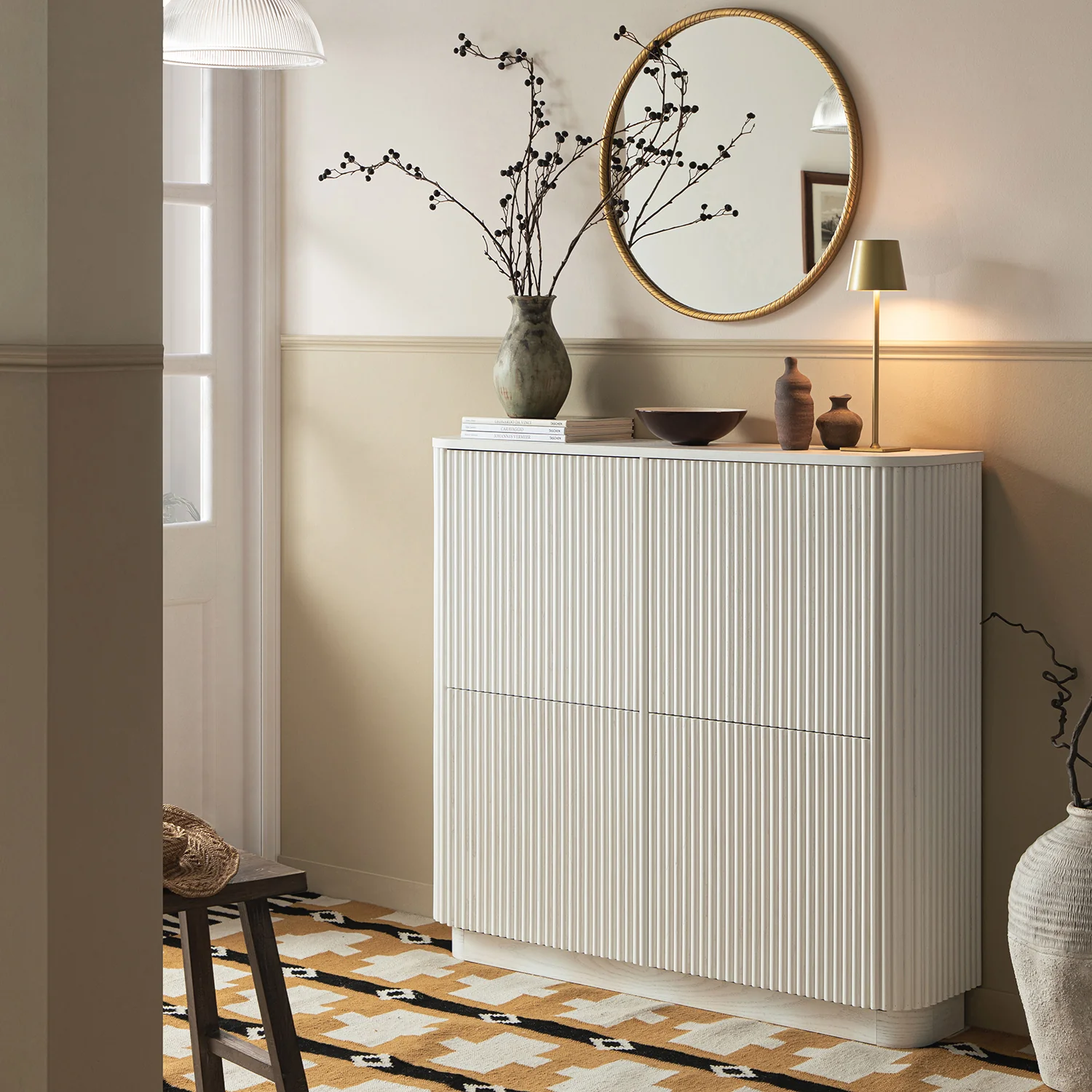 Maru 4-Door Shoe Storage Cabinet, Washed White - Image 2