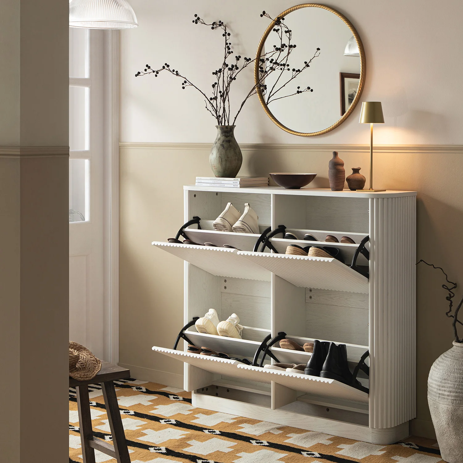 Maru 4-Door Shoe Storage Cabinet, Washed White - Image 3