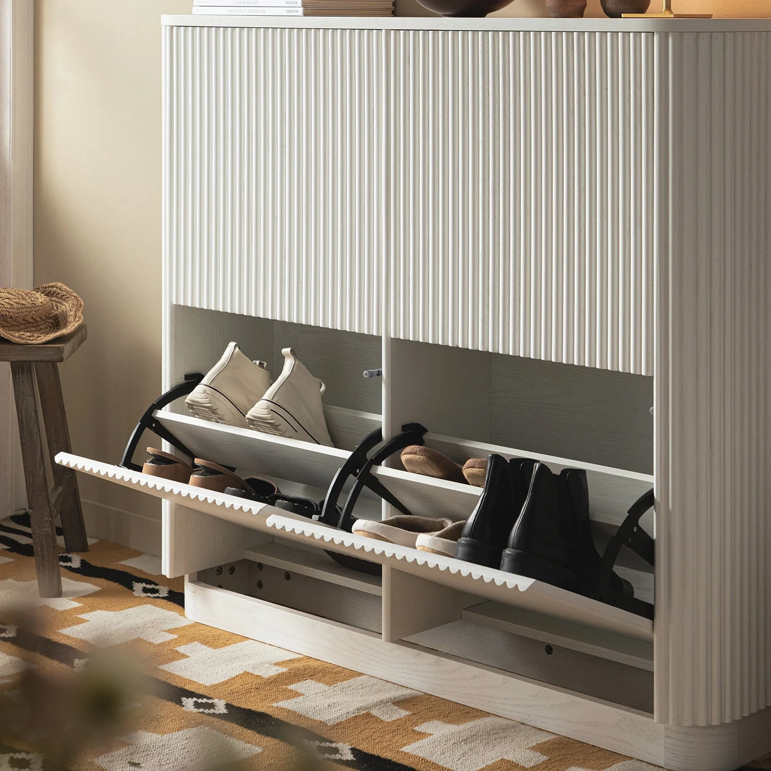 Maru 4-Door Shoe Storage Cabinet, Washed White - Image 5