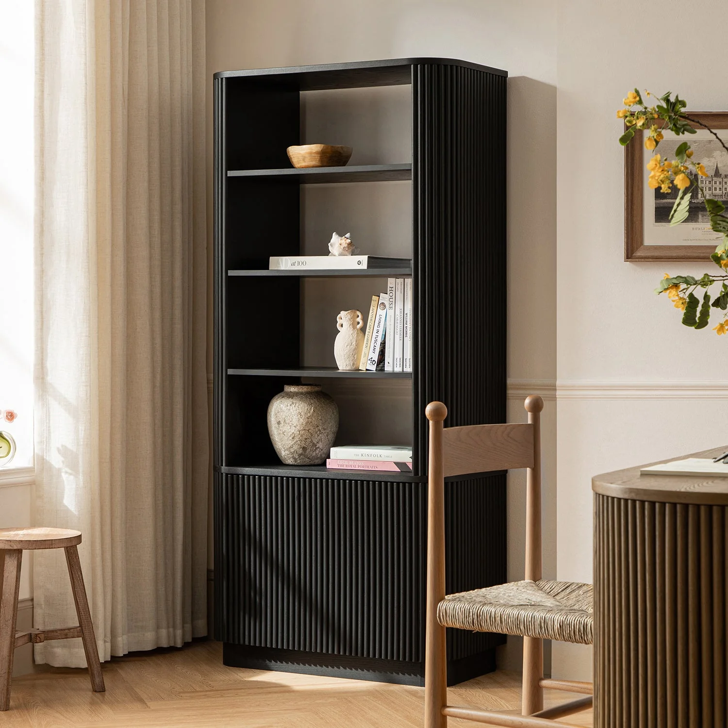 Maru Bookcase with Cabinet, Black - Image 2