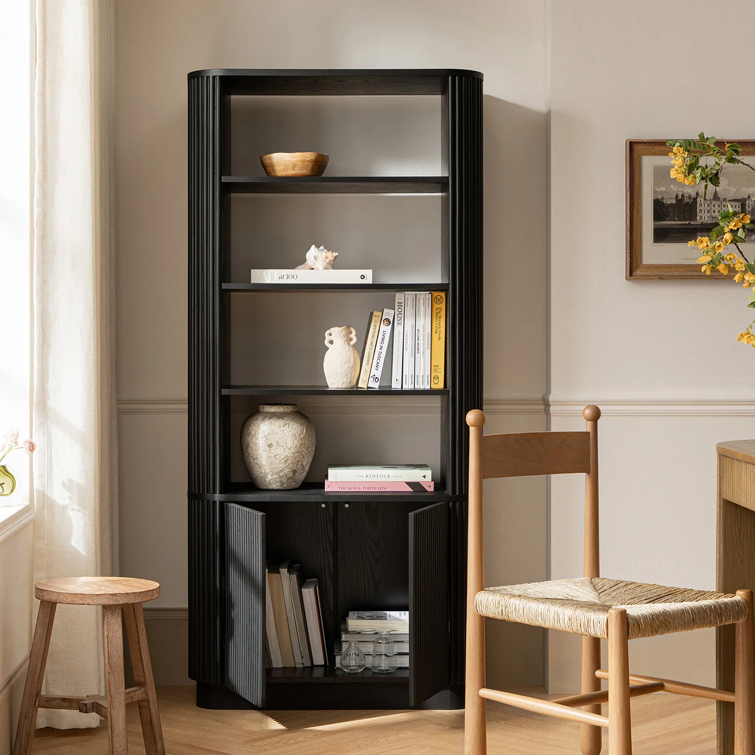 Maru Bookcase with Cabinet, Black - Image 3