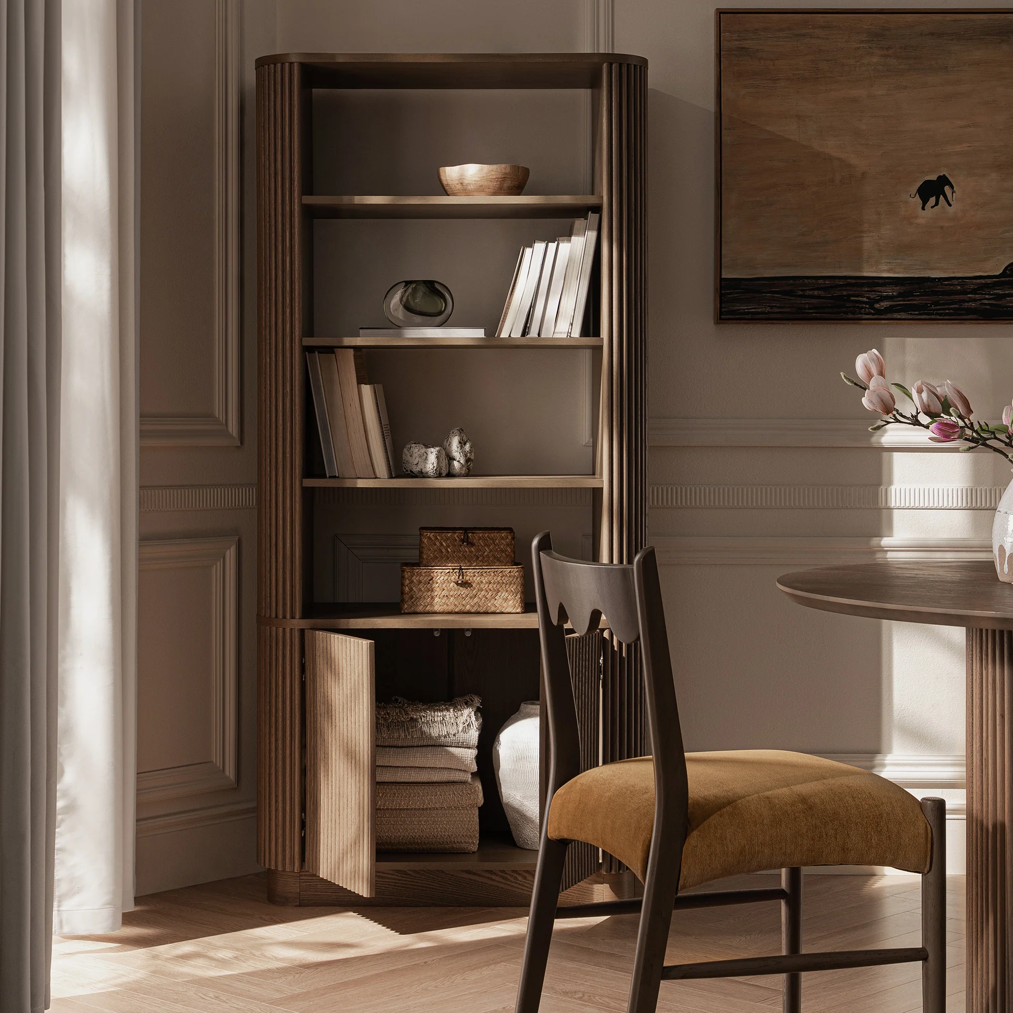 Maru Bookcase with Cabinet, Silver Oak - Image 3