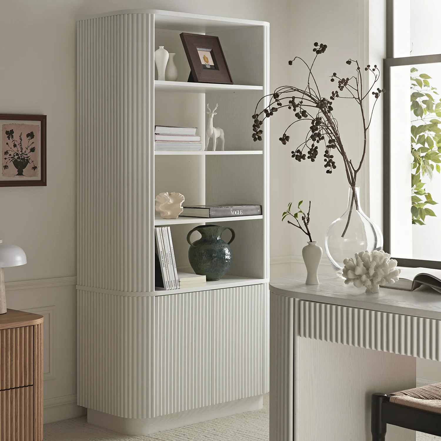 Maru Bookcase with Cabinet, Washed White - Image 2