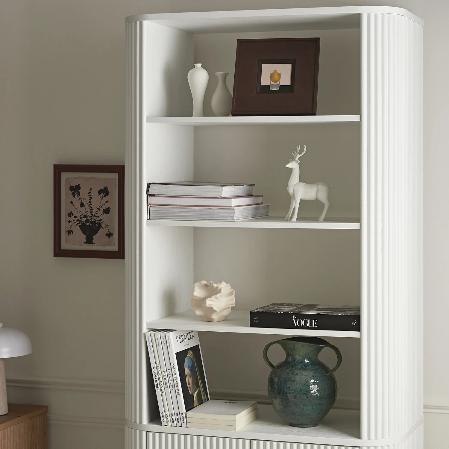 Maru Bookcase with Cabinet, Washed White - Image 5