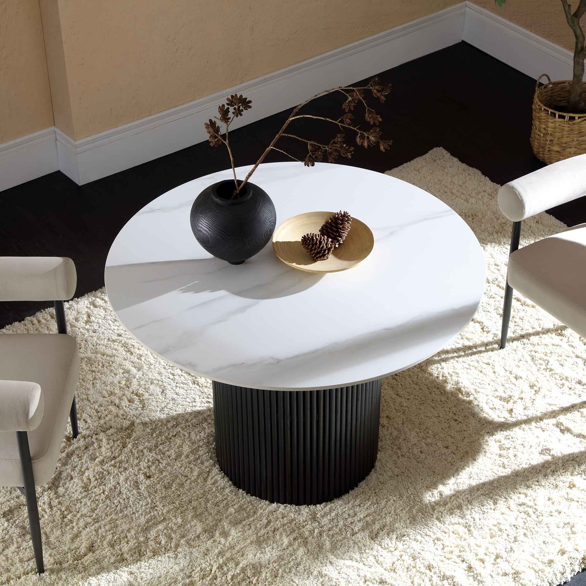 Maru Ceramic Top Black Pedestal Round Dining Table - Image 2