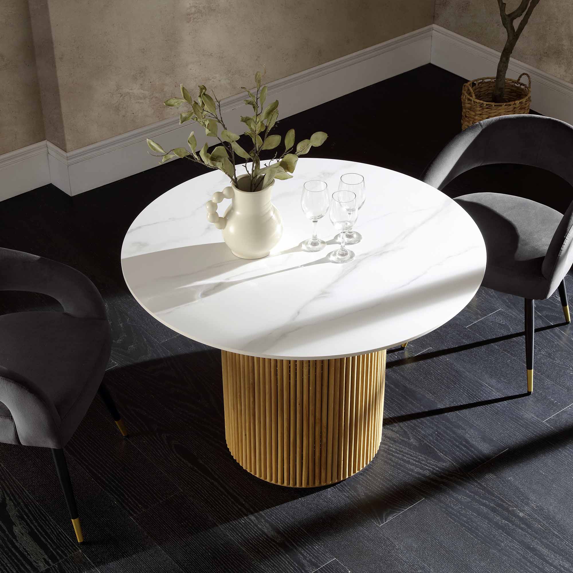 Maru Ceramic Top Oak Pedestal Round Dining Table - Image 2