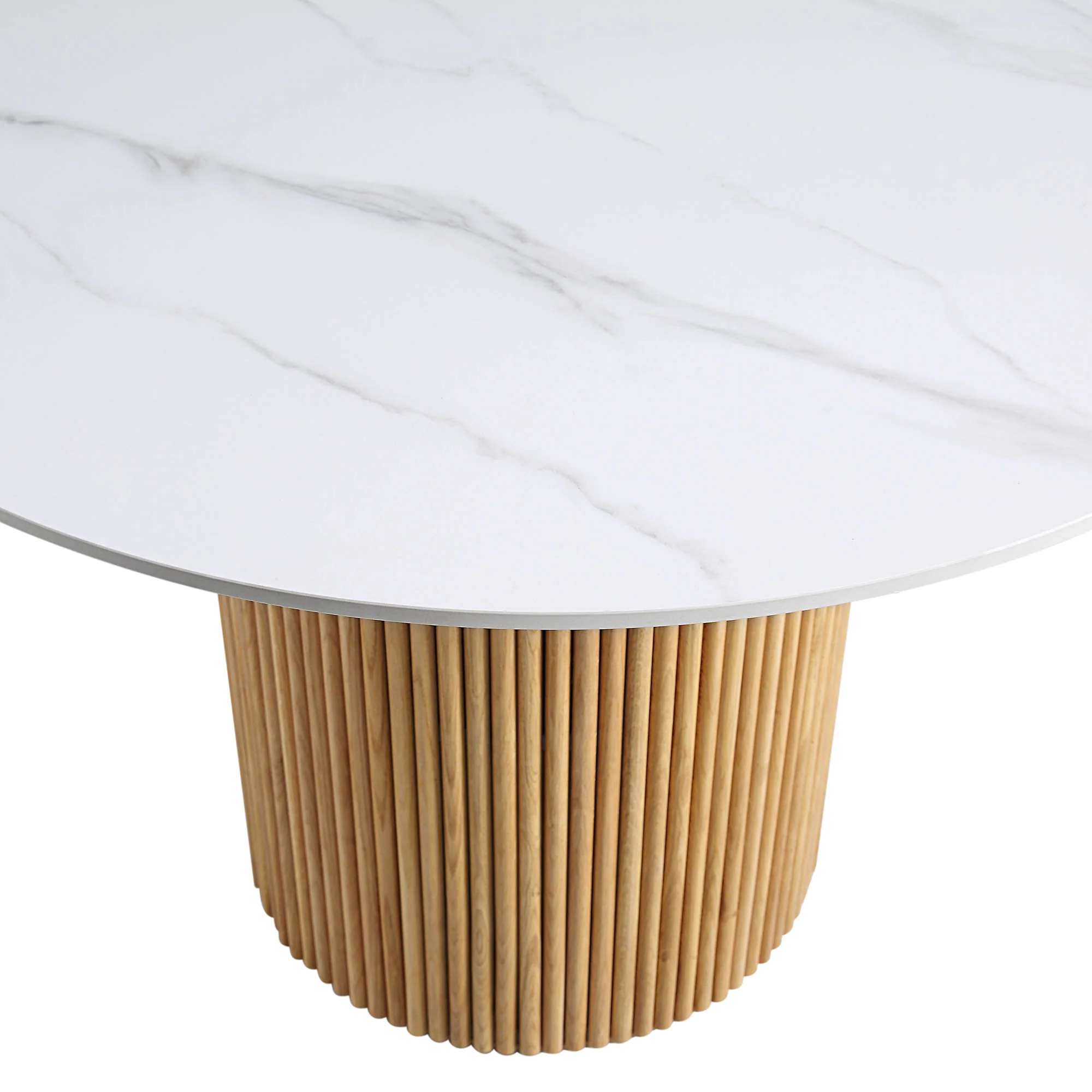 Maru Ceramic Top Oak Pedestal Round Dining Table - Image 7