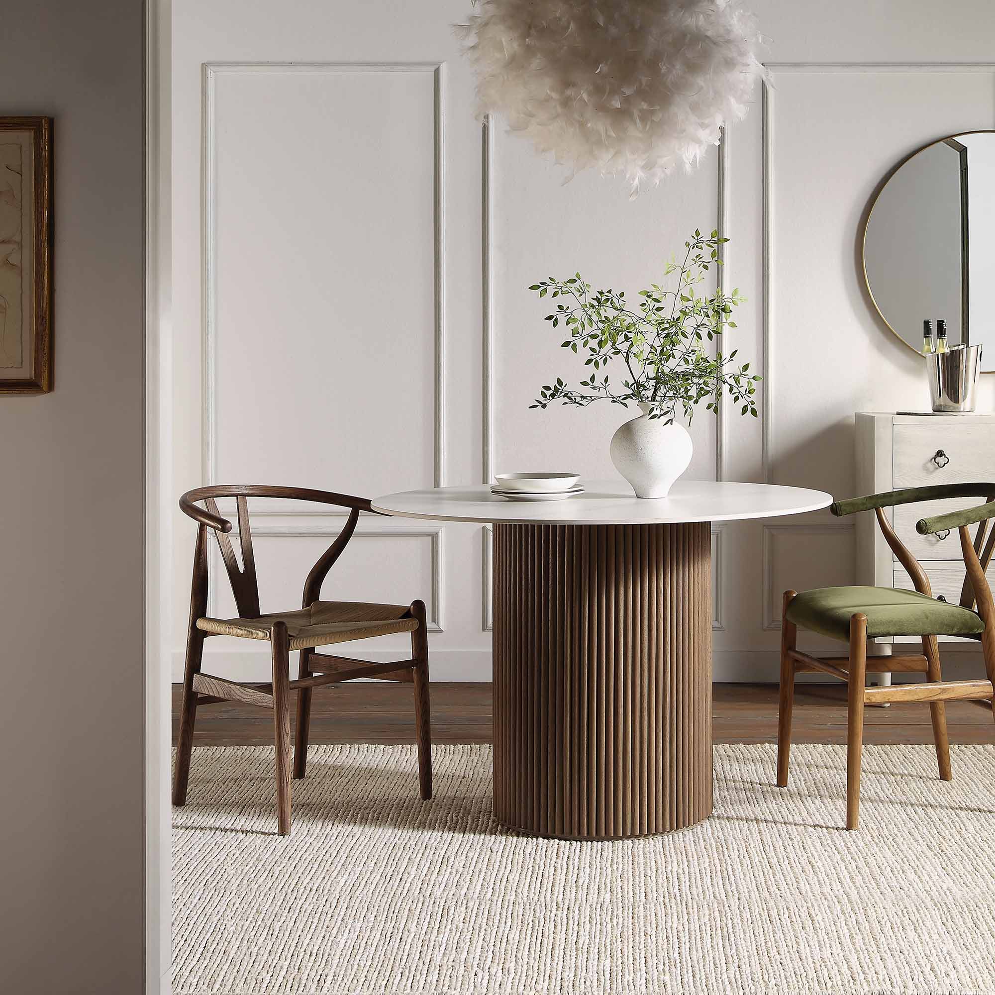 Maru Ceramic Top Silver Oak Pedestal Round Dining Table - Image 2