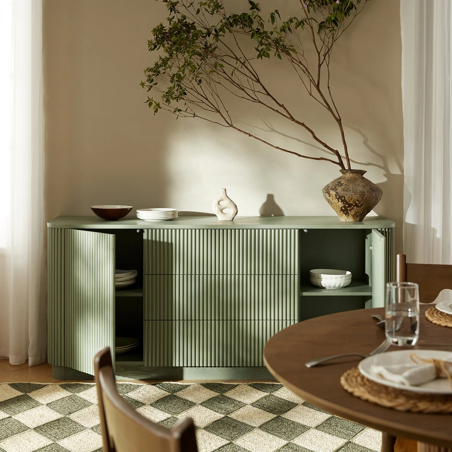 Maru Large 2-Door Sideboard with Drawers, Sage Green - Image 3