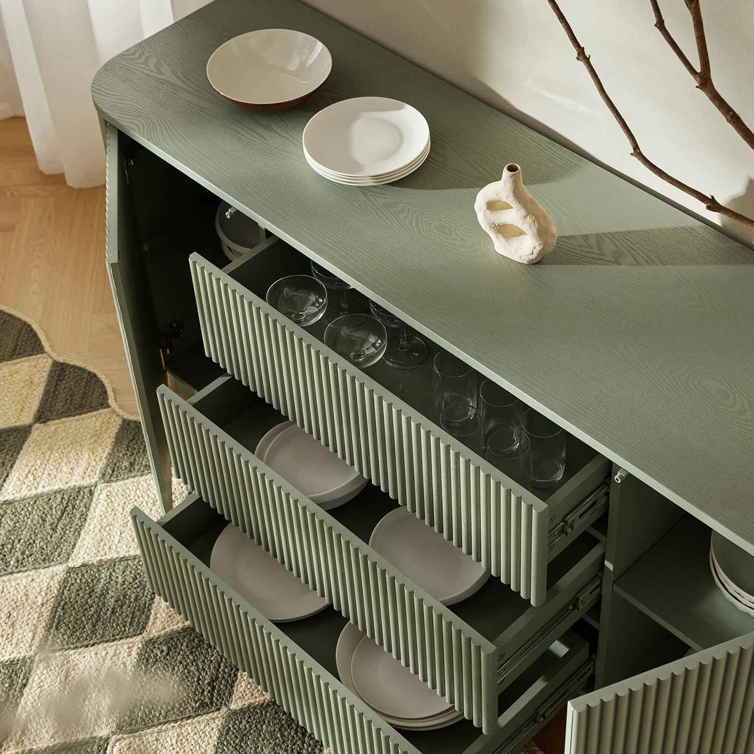 Maru Large 2-Door Sideboard with Drawers, Sage Green - Image 5