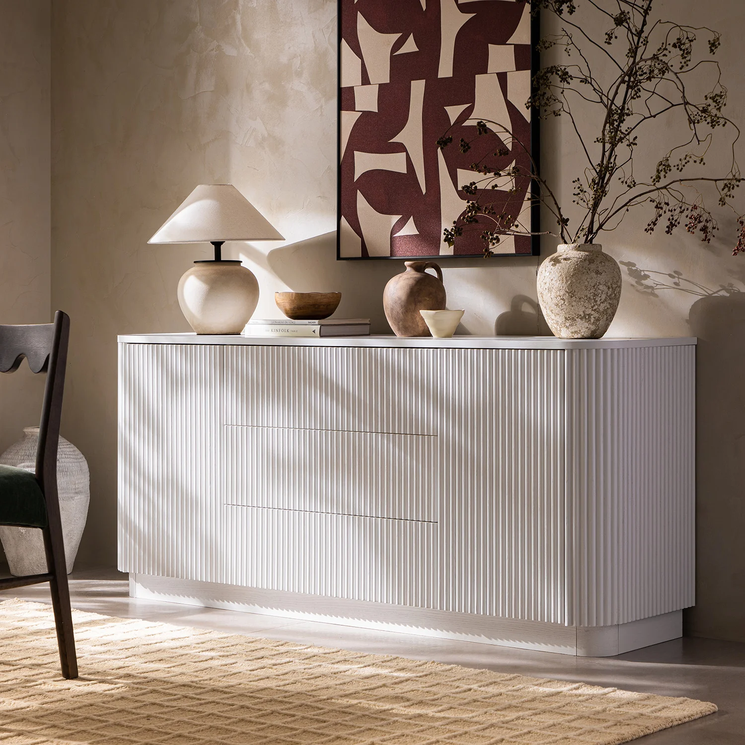 Maru Large 2-Door Sideboard with Drawers, Washed White - Image 2