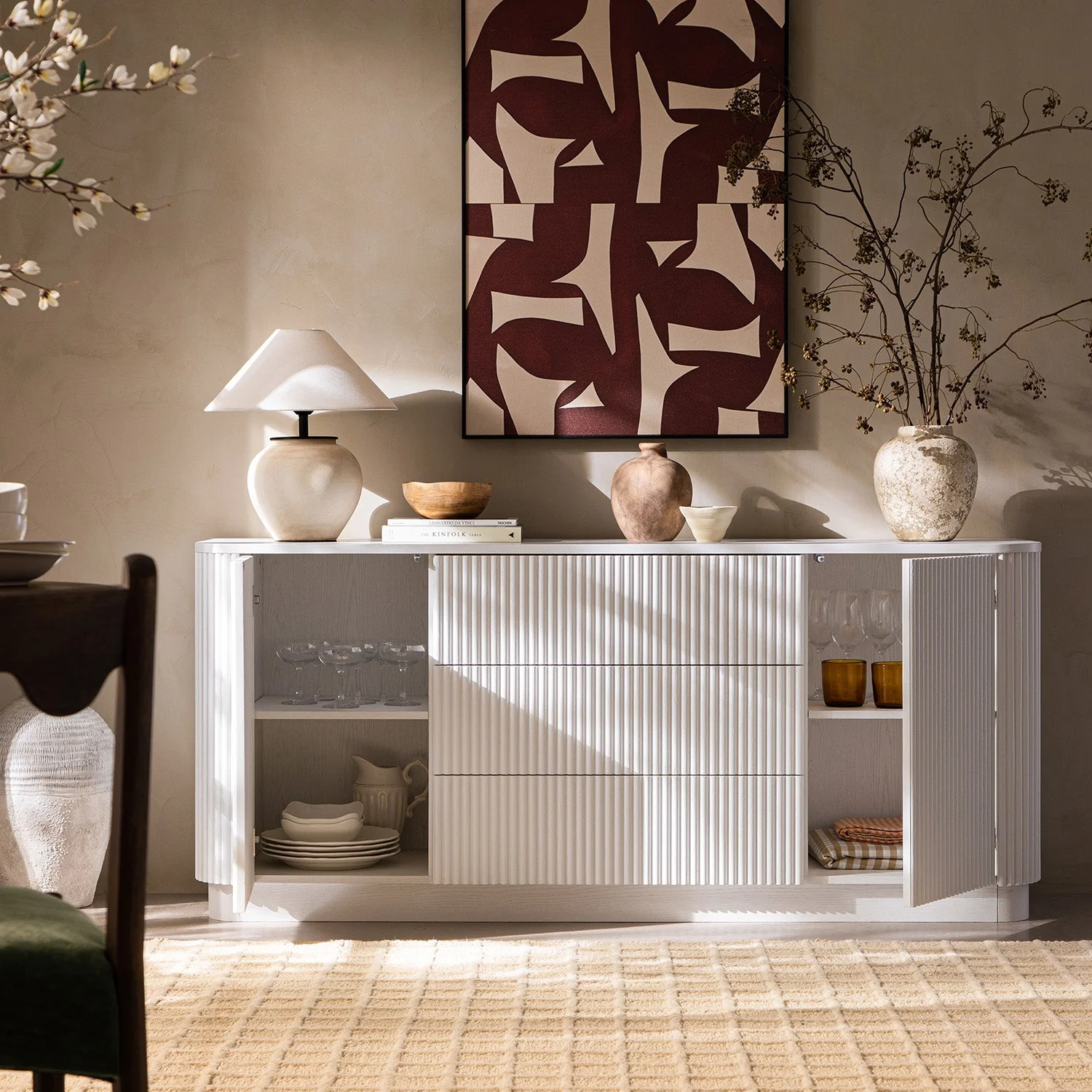 Maru Large 2-Door Sideboard with Drawers, Washed White - Image 3